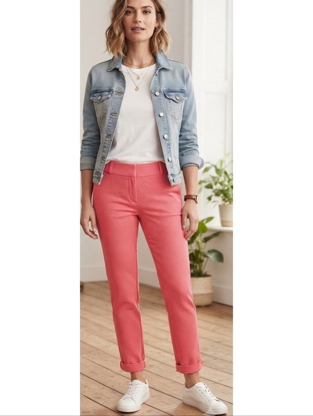 Worthington Modern Fit Rolled Hem Trousers Dark Coral Size 12